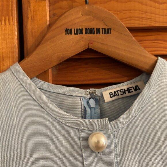 Batsheva Pearl-Button Prairie Dress in Blue Moiré Size 6 - Picture 3 of 5